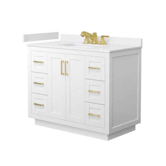 Wyndham Collection Miranda 42" Single Bathroom Vanity in White, White Cultured Marble Countertop, Undermount Square Sink (3-Hole), Brushed Gold Trim