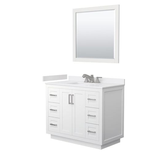 Wyndham Collection Miranda 42" Single Bathroom Vanity in White, White Cultured Marble Countertop, Undermount Square Sink (3-Hole), Brushed Nickel Trim and 34" Mirror