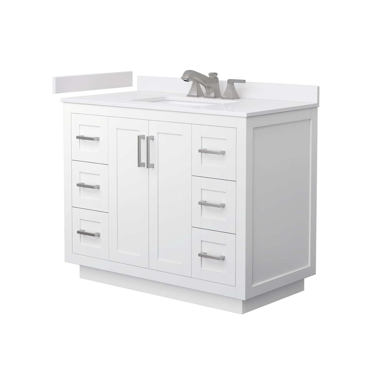Wyndham Collection Miranda 42" Single Bathroom Vanity in White, White Cultured Marble Countertop, Undermount Square Sink (3-Hole), Brushed Nickel Trim