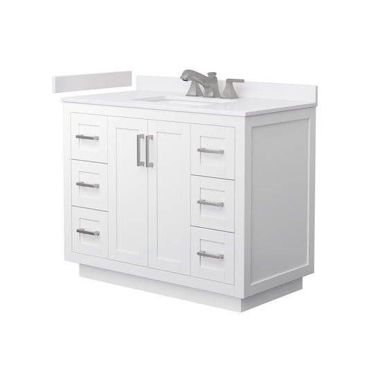 Wyndham Collection Miranda 42" Single Bathroom Vanity in White, White Cultured Marble Countertop, Undermount Square Sink (3-Hole), Brushed Nickel Trim