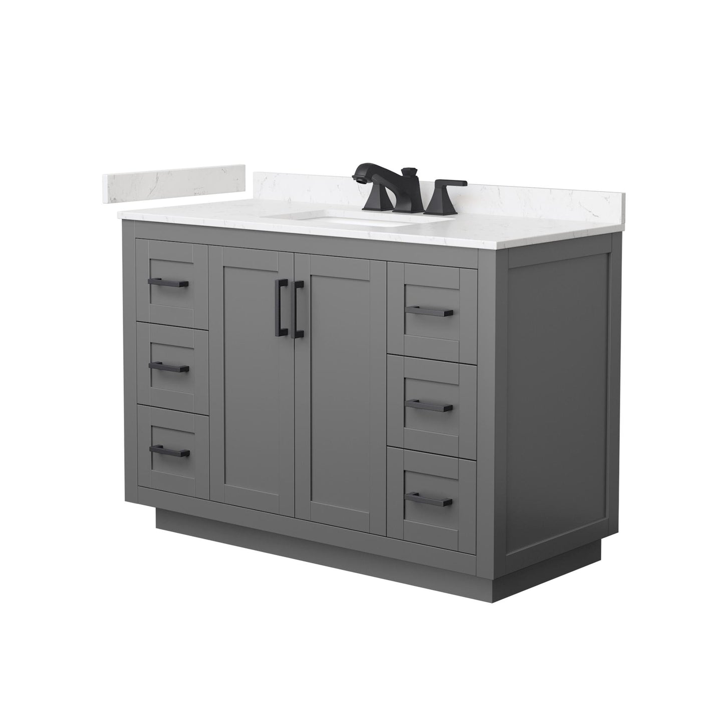 Wyndham Collection Miranda 48" Single Bathroom Vanity in Dark Gray, Carrara Cultured Marble Countertop, Undermount Square Sink (3-Hole), Matte Black Trim