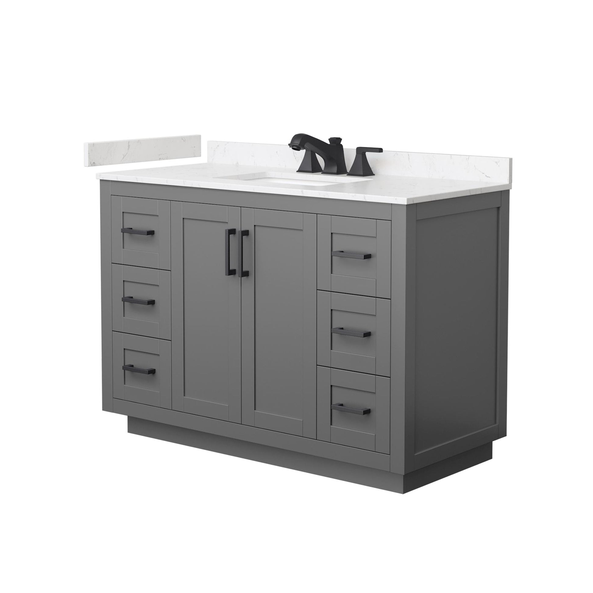 Wyndham Collection Miranda 48" Single Bathroom Vanity in Dark Gray, Carrara Cultured Marble Countertop, Undermount Square Sink (3-Hole), Matte Black Trim