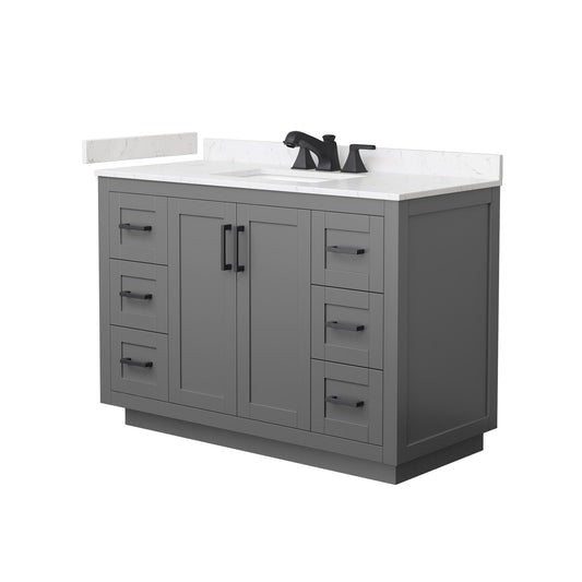 Wyndham Collection Miranda 48" Single Bathroom Vanity in Dark Gray, Carrara Cultured Marble Countertop, Undermount Square Sink (3-Hole), Matte Black Trim