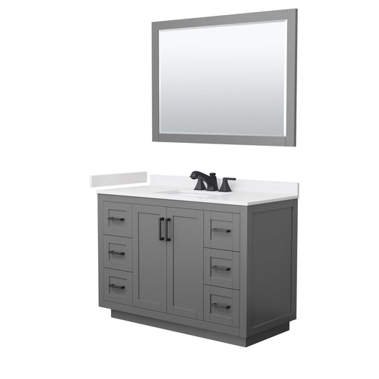 Wyndham Collection Miranda 48" Single Bathroom Vanity in Dark Gray, White Cultured Marble Countertop, Undermount Square Sink (3-Hole), Matte Black Trim and 46" Mirror