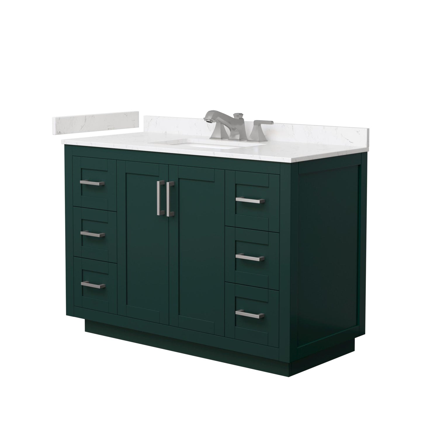 Wyndham Collection Miranda 48" Single Bathroom Vanity in Green, Carrara Cultured Marble Countertop, Undermount Square Sink (3-Hole), Brushed Nickel Trim