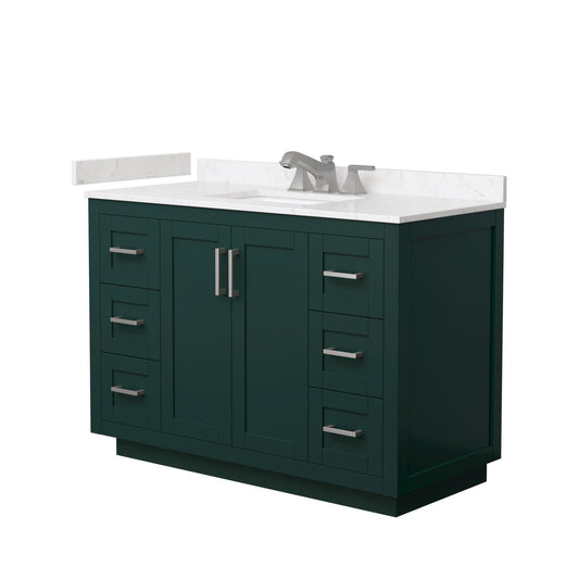 Wyndham Collection Miranda 48" Single Bathroom Vanity in Green, Carrara Cultured Marble Countertop, Undermount Square Sink (3-Hole), Brushed Nickel Trim