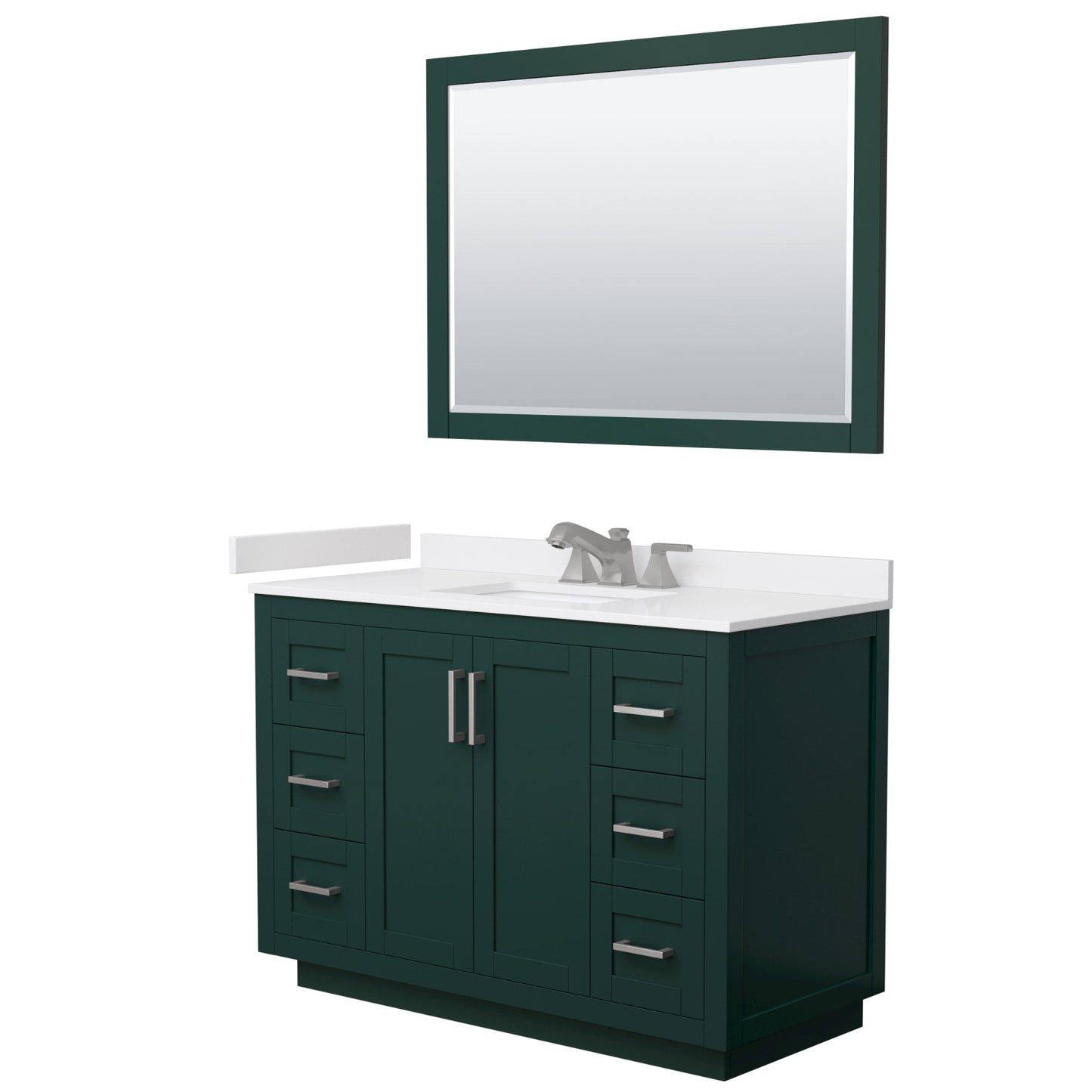 Wyndham Collection Miranda 48" Single Bathroom Vanity in Green, White Cultured Marble Countertop, Undermount Square Sink (3-Hole), Brushed Nickel Trim and 46" Mirror
