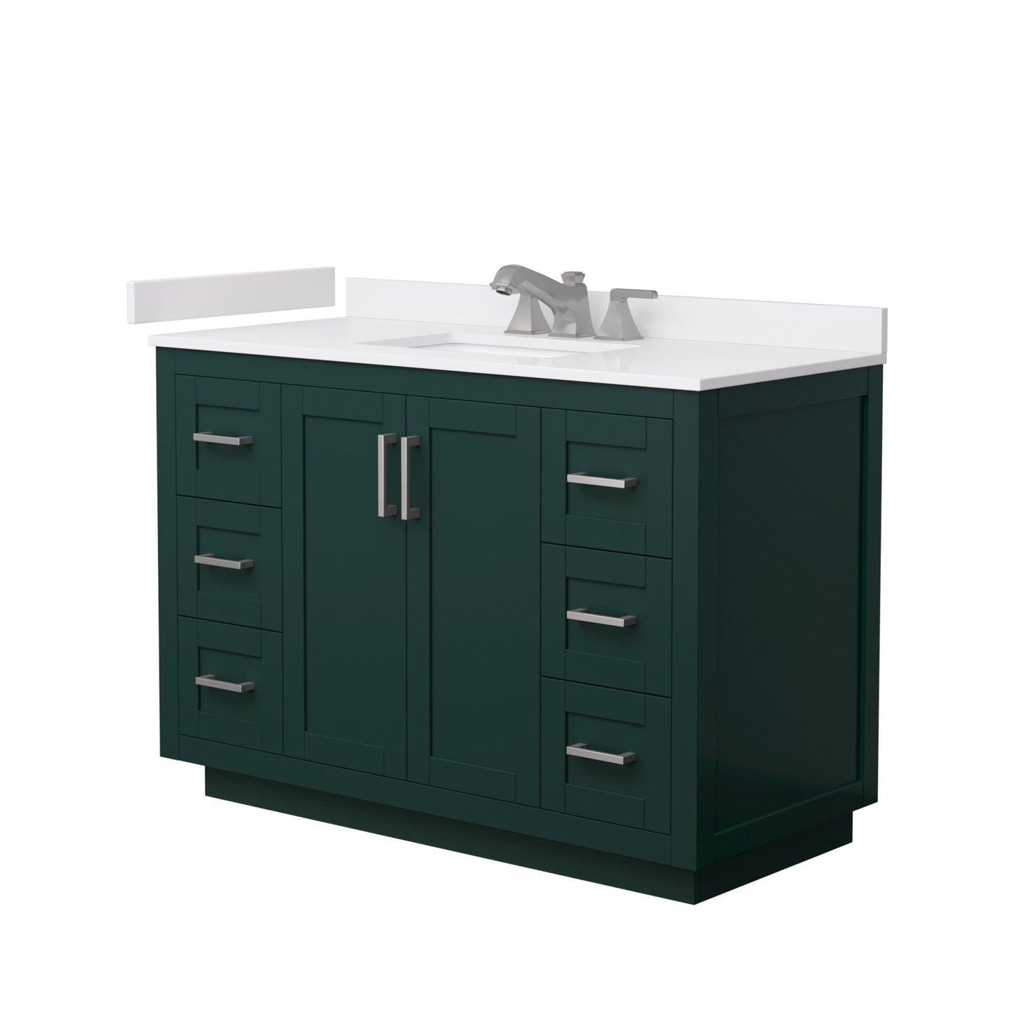 Wyndham Collection Miranda 48" Single Bathroom Vanity in Green, White Cultured Marble Countertop, Undermount Square Sink (3-Hole), Brushed Nickel Trim