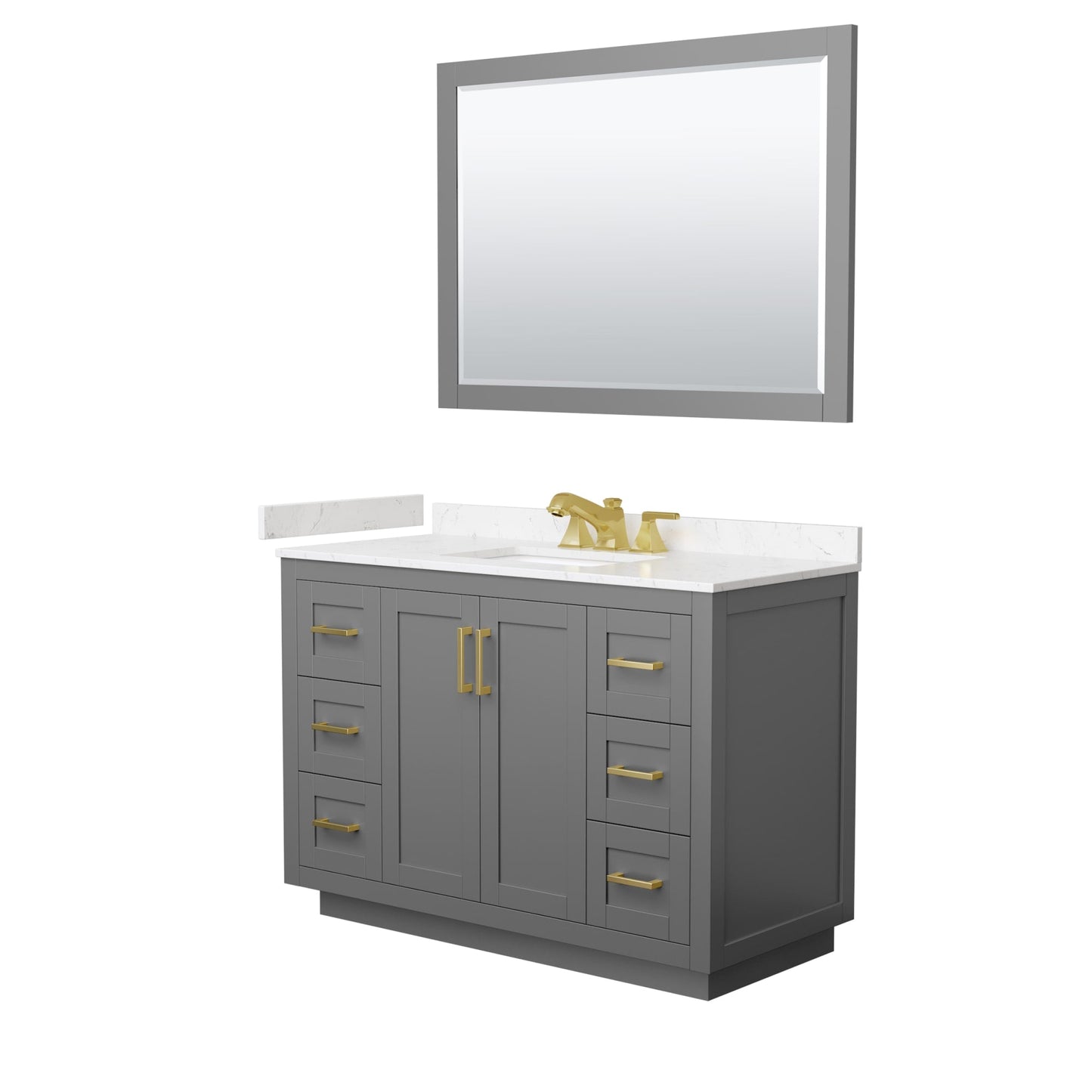 Wyndham Collection Miranda 48" Single Bathroom Vanity in Dark Gray, Carrara Cultured Marble Countertop, Undermount Square Sink (3-Hole), Brushed Gold Trim and 46" Mirror