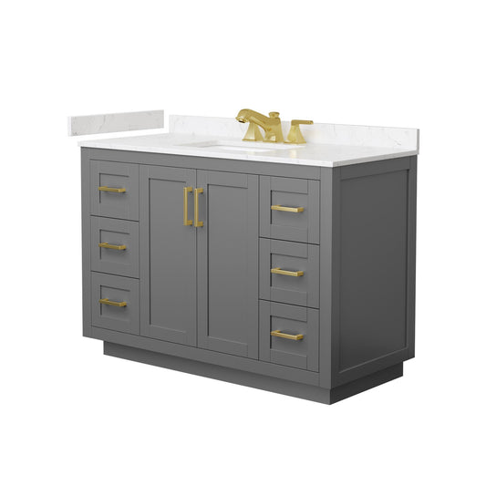 Wyndham Collection Miranda 48" Single Bathroom Vanity in Dark Gray, Carrara Cultured Marble Countertop, Undermount Square Sink (3-Hole), Brushed Gold Trim