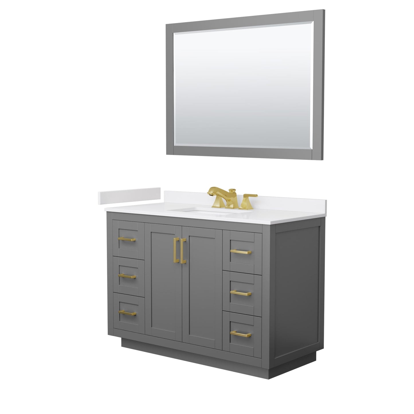 Wyndham Collection Miranda 48" Single Bathroom Vanity in Dark Gray, White Cultured Marble Countertop, Undermount Square Sink (3-Hole), Brushed Gold Trim and 46" Mirror
