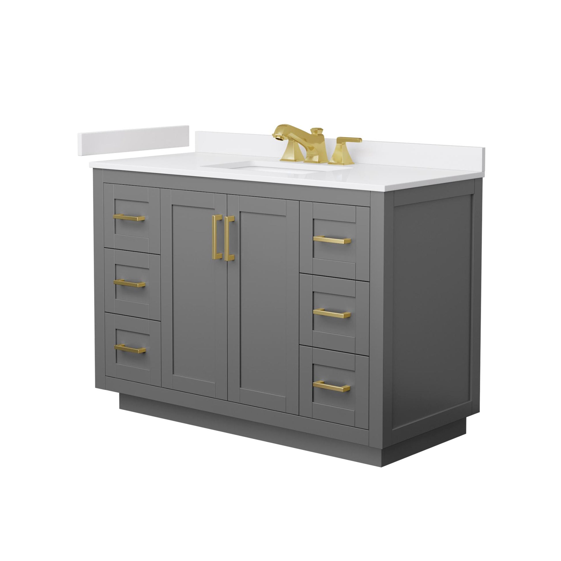 Wyndham Collection Miranda 48" Single Bathroom Vanity in Dark Gray, White Cultured Marble Countertop, Undermount Square Sink (3-Hole), Brushed Gold Trim