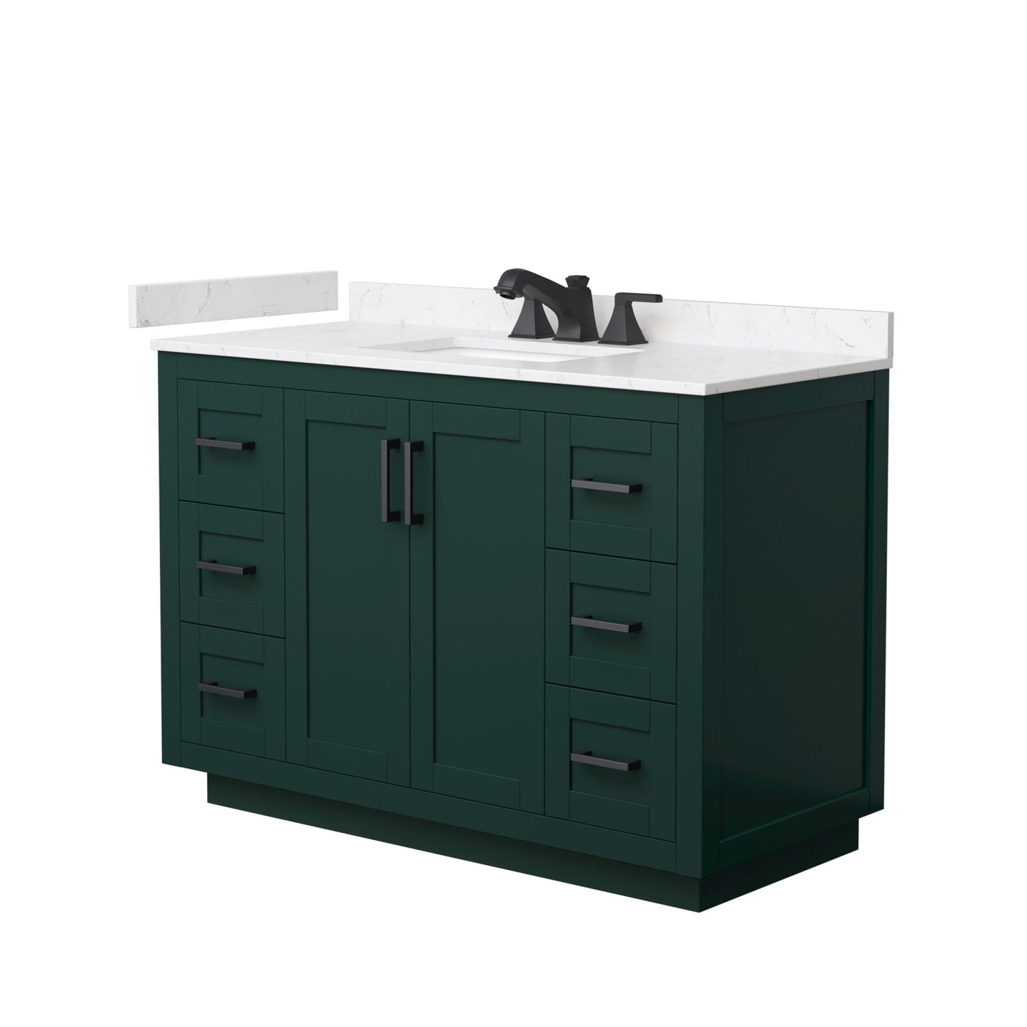 Wyndham Collection Miranda 48" Single Bathroom Vanity in Green, Carrara Cultured Marble Countertop, Undermount Square Sink (3-Hole), Matte Black Trim