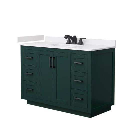 Wyndham Collection Miranda 48" Single Bathroom Vanity in Green, White Cultured Marble Countertop, Undermount Square Sink (3-Hole), Matte Black Trim