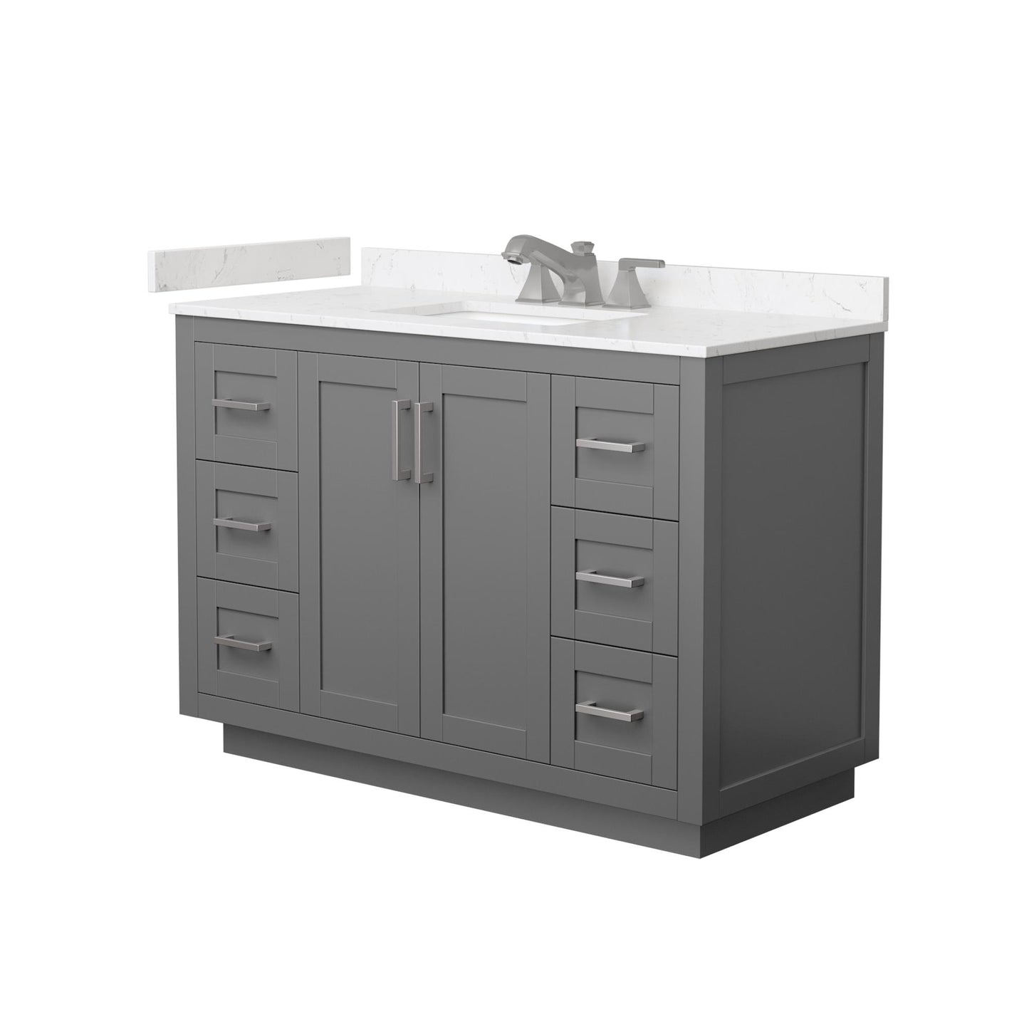 Wyndham Collection Miranda 48" Single Bathroom Vanity in Dark Gray, Carrara Cultured Marble Countertop, Undermount Square Sink (3-Hole), Brushed Nickel Trim