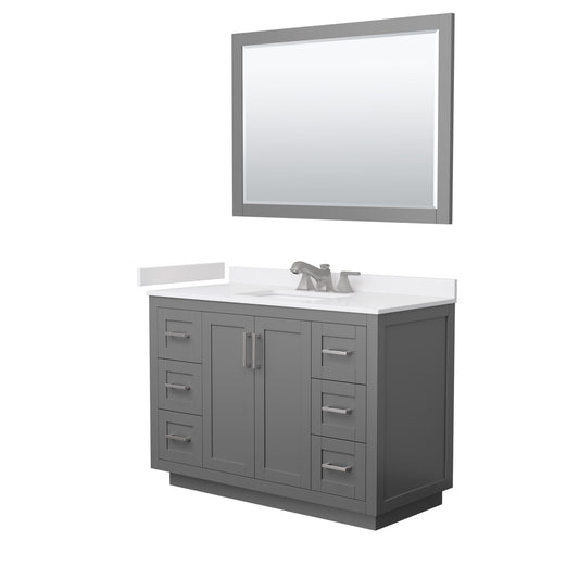 Wyndham Collection Miranda 48" Single Bathroom Vanity in Dark Gray, White Cultured Marble Countertop, Undermount Square Sink (3-Hole), Brushed Nickel Trim and 46" Mirror