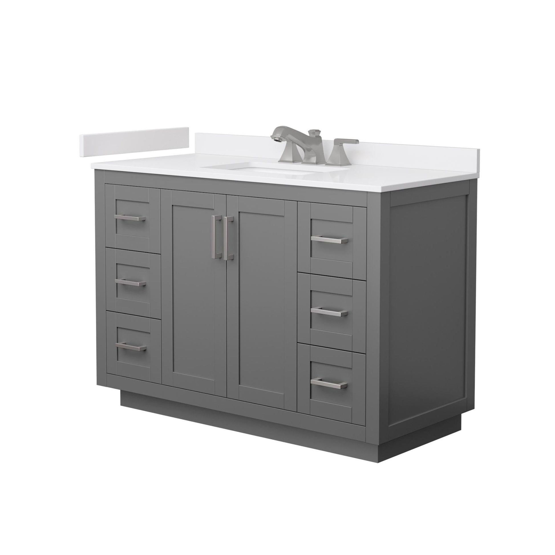 Wyndham Collection Miranda 48" Single Bathroom Vanity in Dark Gray, White Cultured Marble Countertop, Undermount Square Sink (3-Hole), Brushed Nickel Trim