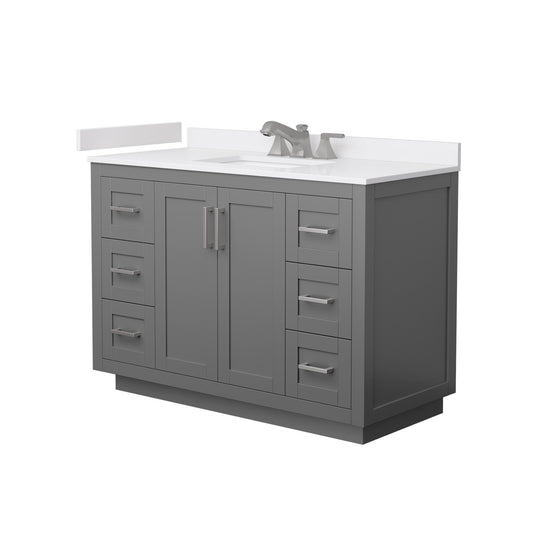 Wyndham Collection Miranda 48" Single Bathroom Vanity in Dark Gray, White Cultured Marble Countertop, Undermount Square Sink (3-Hole), Brushed Nickel Trim