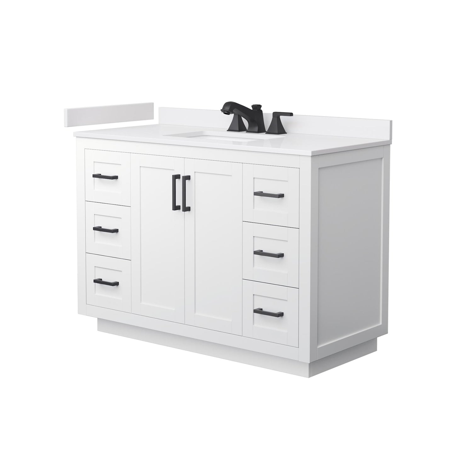 Wyndham Collection Miranda 48" Single Bathroom Vanity in White, White Cultured Marble Countertop, Undermount Square Sink (3-Hole), Matte Black Trim