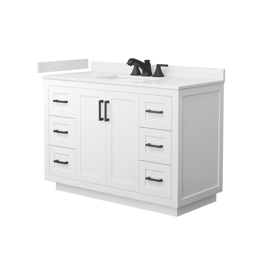 Wyndham Collection Miranda 48" Single Bathroom Vanity in White, White Cultured Marble Countertop, Undermount Square Sink (3-Hole), Matte Black Trim
