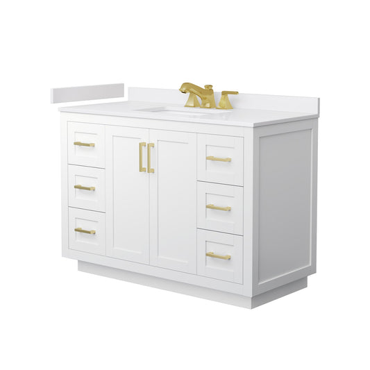 Wyndham Collection Miranda 48" Single Bathroom Vanity in White, White Cultured Marble Countertop, Undermount Square Sink (3-Hole), Brushed Gold Trim