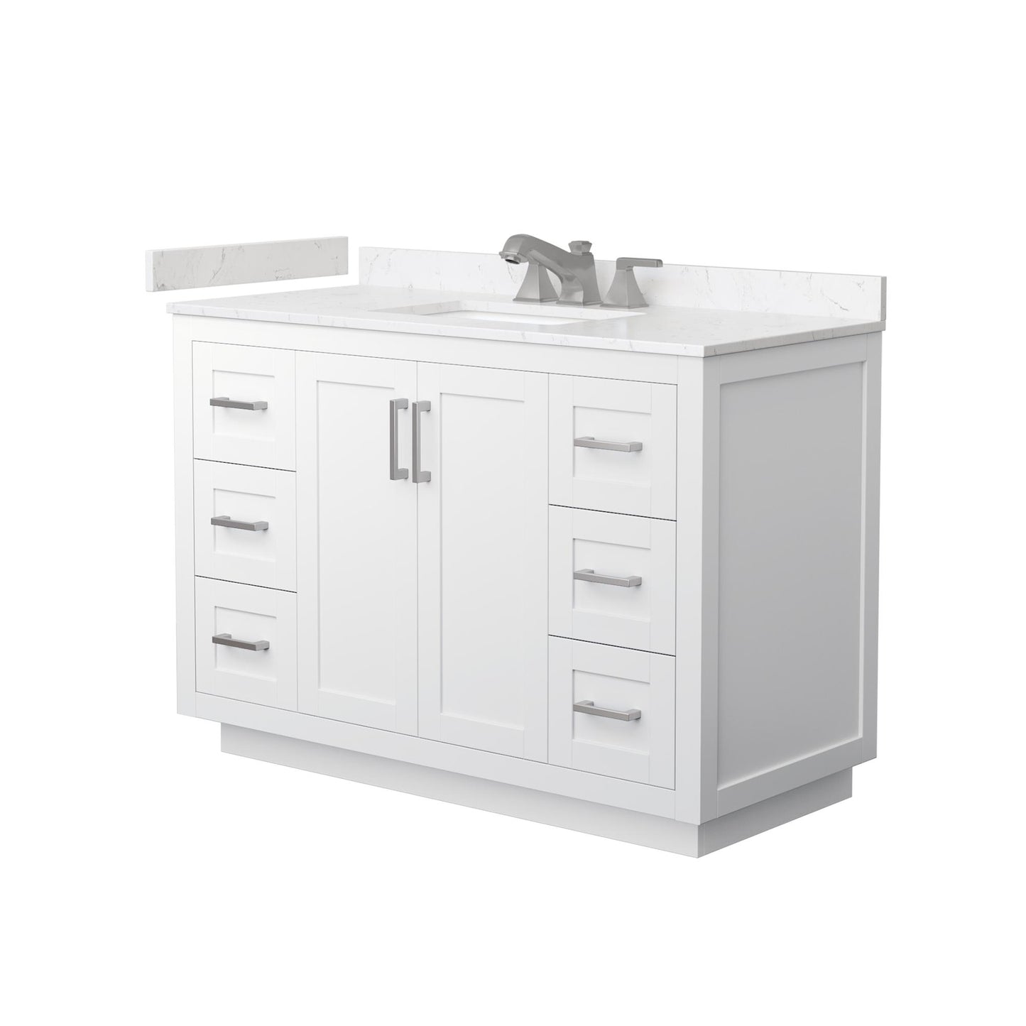 Wyndham Collection Miranda 48" Single Bathroom Vanity in White, Carrara Cultured Marble Countertop, Undermount Square Sink (3-Hole), Brushed Nickel Trim