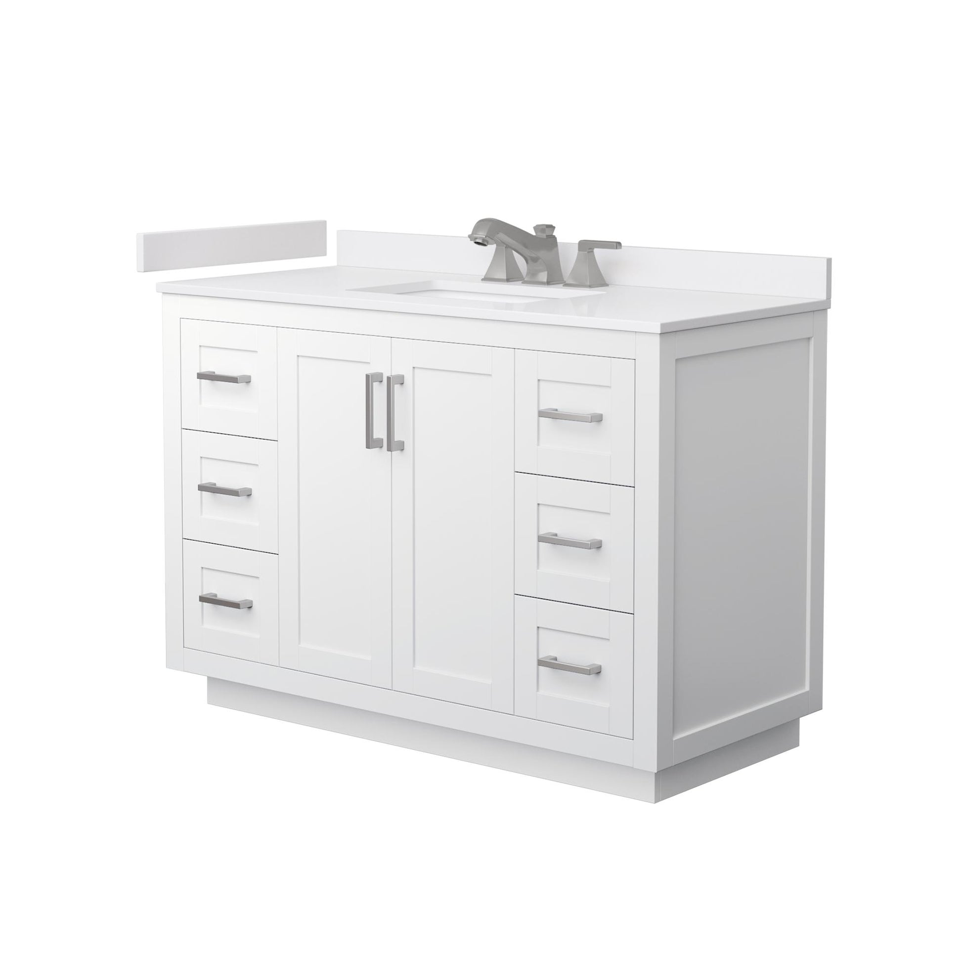 Wyndham Collection Miranda 48" Single Bathroom Vanity in White, White Cultured Marble Countertop, Undermount Square Sink (3-Hole), Brushed Nickel Trim