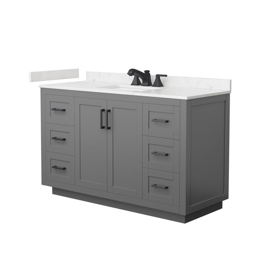 Wyndham Collection Miranda 54" Single Bathroom Vanity in Dark Gray, Carrara Cultured Marble Countertop, Undermount Square Sink (3-Hole), Matte Black Trim