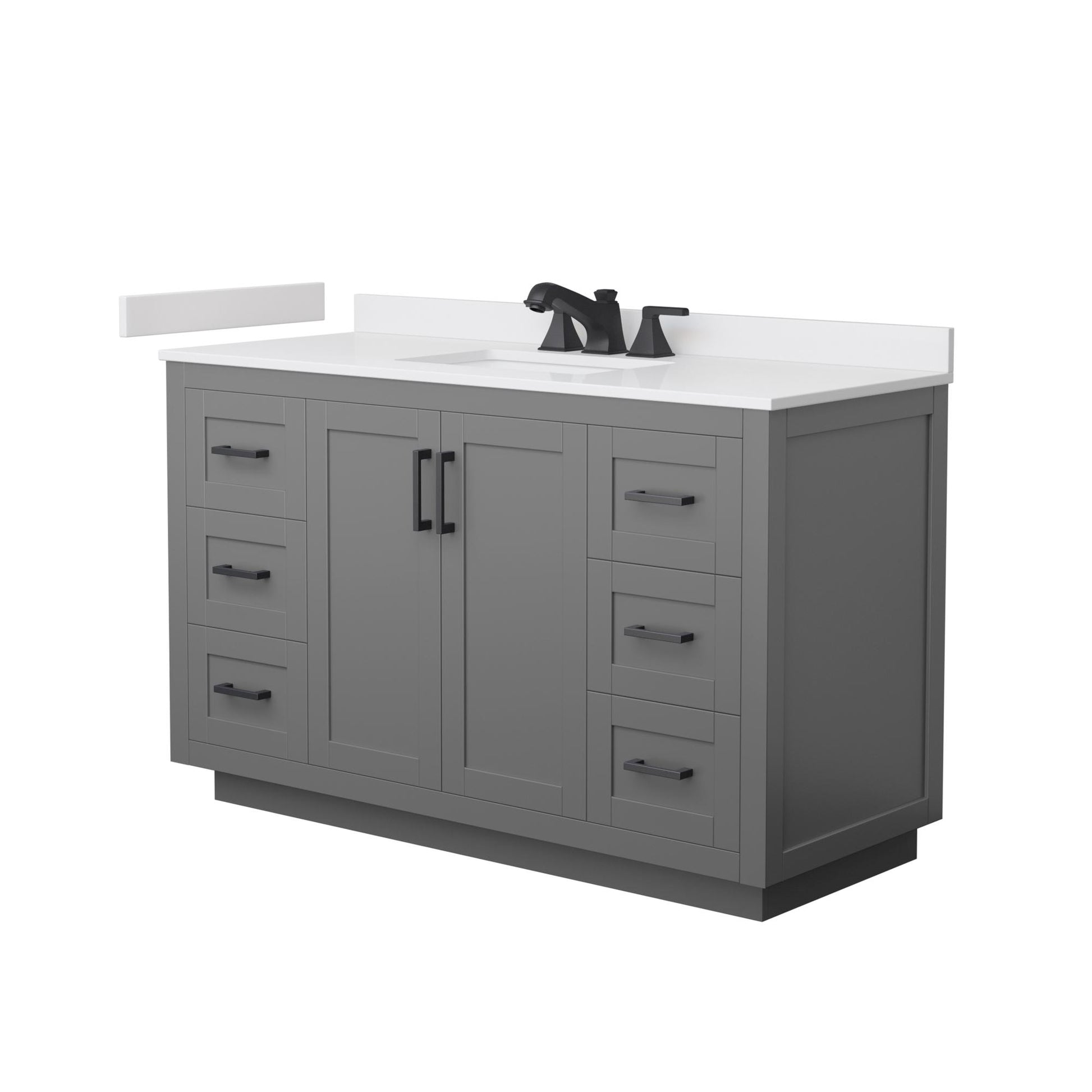 Wyndham Collection Miranda 54" Single Bathroom Vanity in Dark Gray, White Cultured Marble Countertop, Undermount Square Sink (3-Hole), Matte Black Trim