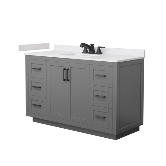 Wyndham Collection Miranda 54" Single Bathroom Vanity in Dark Gray, White Cultured Marble Countertop, Undermount Square Sink (3-Hole), Matte Black Trim