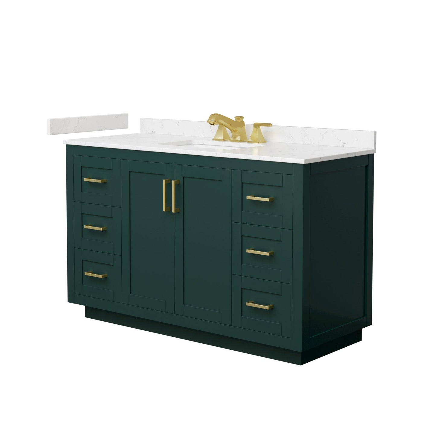 Wyndham Collection Miranda 54" Single Bathroom Vanity in Green, Carrara Cultured Marble Countertop, Undermount Square Sink (3-Hole), Brushed Gold Trim