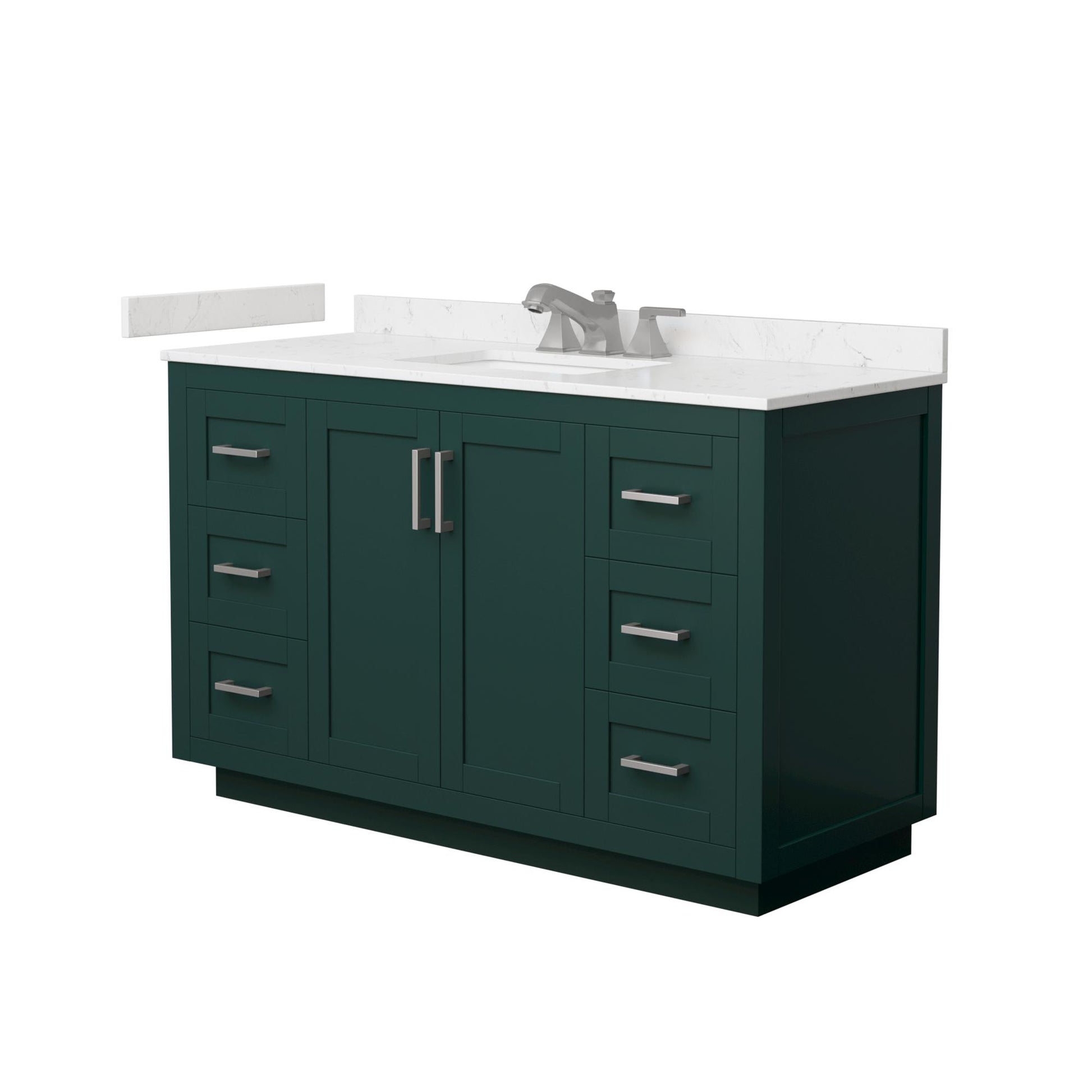 Wyndham Collection Miranda 54" Single Bathroom Vanity in Green, Carrara Cultured Marble Countertop, Undermount Square Sink (3-Hole), Brushed Nickel Trim