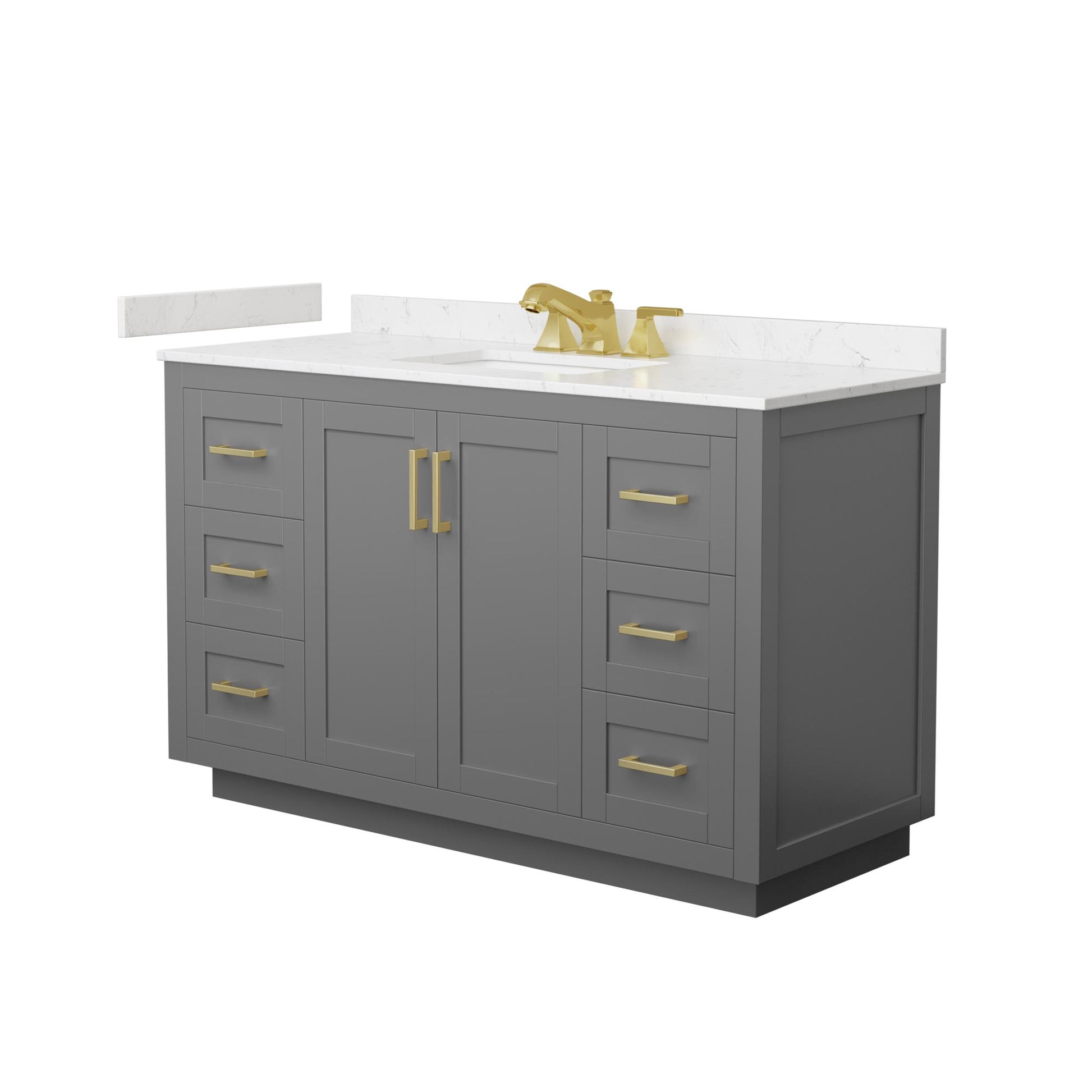 Wyndham Collection Miranda 54" Single Bathroom Vanity in Dark Gray, Carrara Cultured Marble Countertop, Undermount Square Sink (3-Hole), Brushed Gold Trim