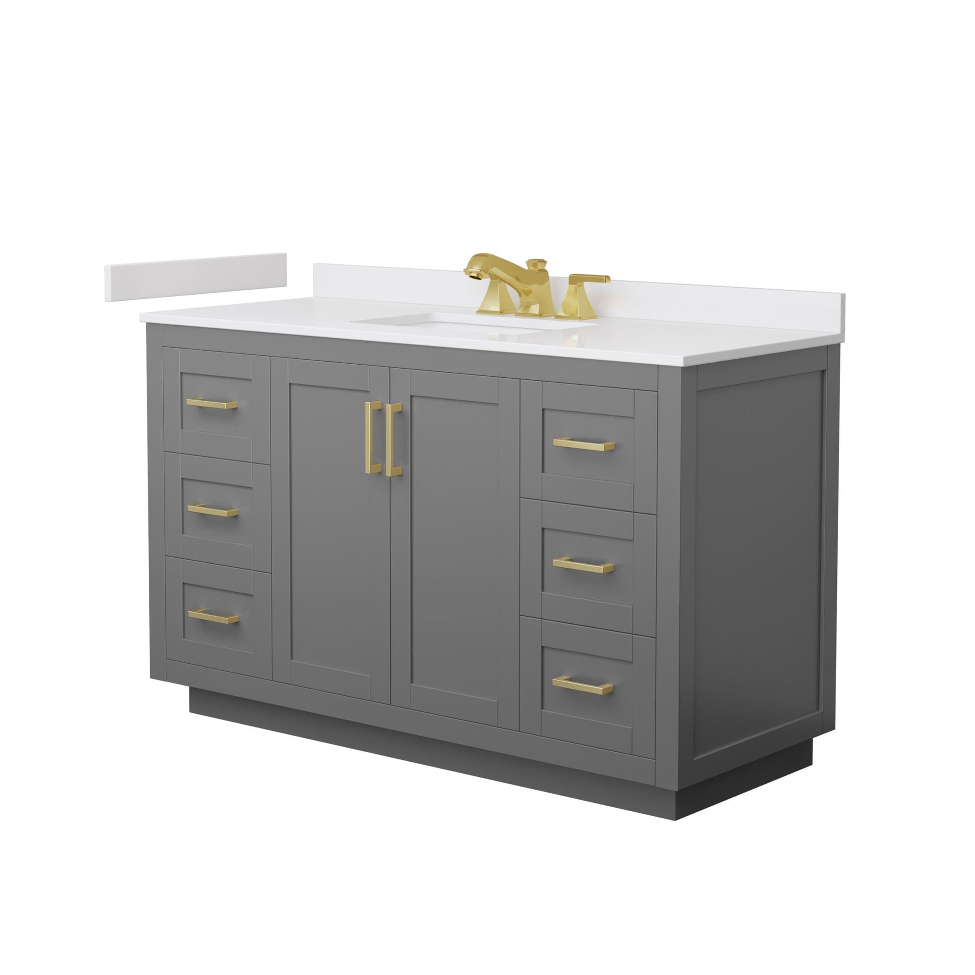 Wyndham Collection Miranda 54" Single Bathroom Vanity in Dark Gray, White Cultured Marble Countertop, Undermount Square Sink (3-Hole), Brushed Gold Trim