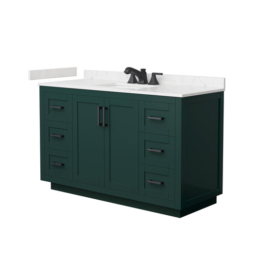 Wyndham Collection Miranda 54" Single Bathroom Vanity in Green, Carrara Cultured Marble Countertop, Undermount Square Sink (3-Hole), Matte Black Trim