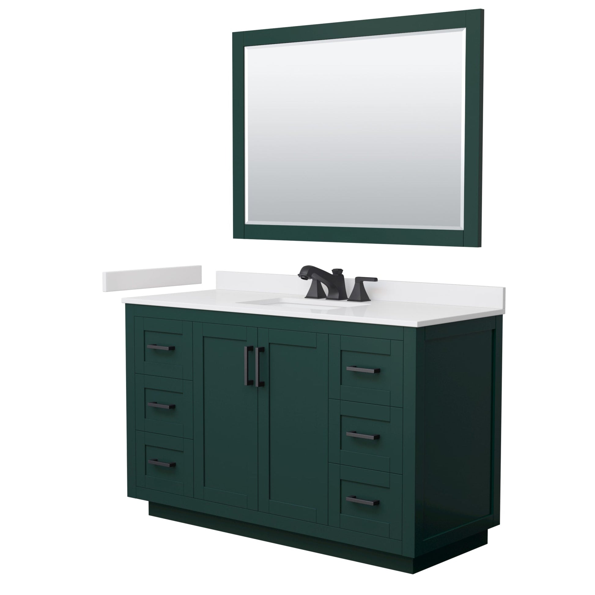Wyndham Collection Miranda 54" Single Bathroom Vanity in Green, White Cultured Marble Countertop, Undermount Square Sink (3-Hole), Matte Black Trim and 46" Mirror