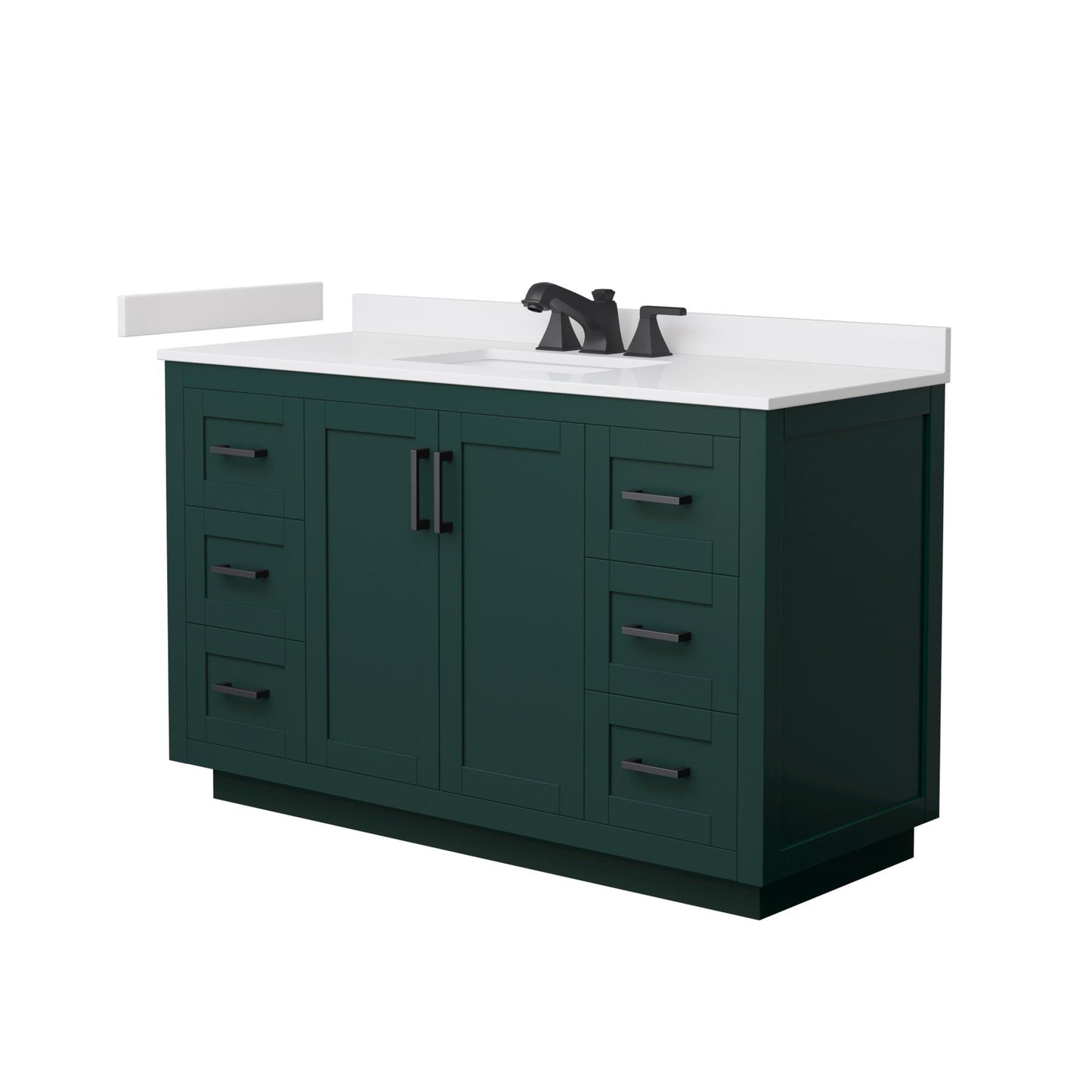 Wyndham Collection Miranda 54" Single Bathroom Vanity in Green, White Cultured Marble Countertop, Undermount Square Sink (3-Hole), Matte Black Trim