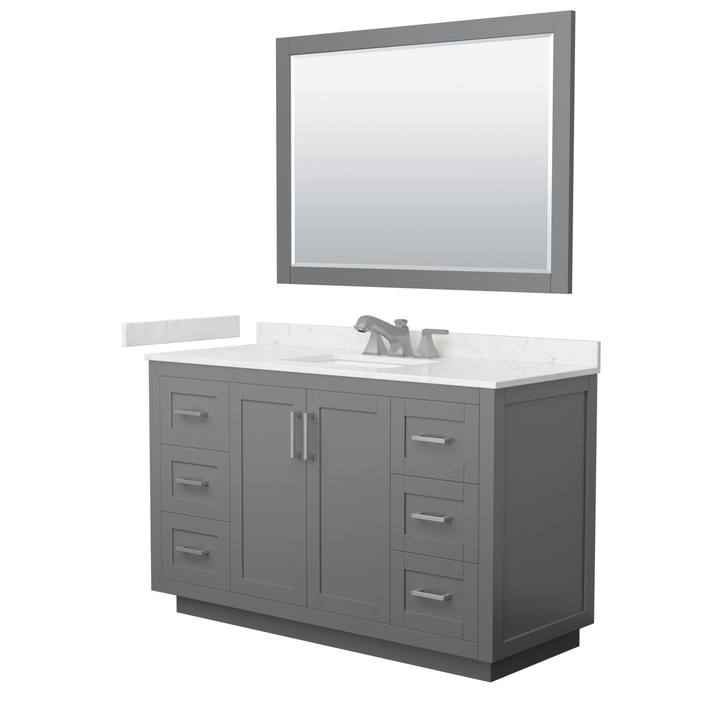 Wyndham Collection Miranda 54" Single Bathroom Vanity in Dark Gray, Carrara Cultured Marble Countertop, Undermount Square Sink (3-Hole), Brushed Nickel Trim and 46" Mirror