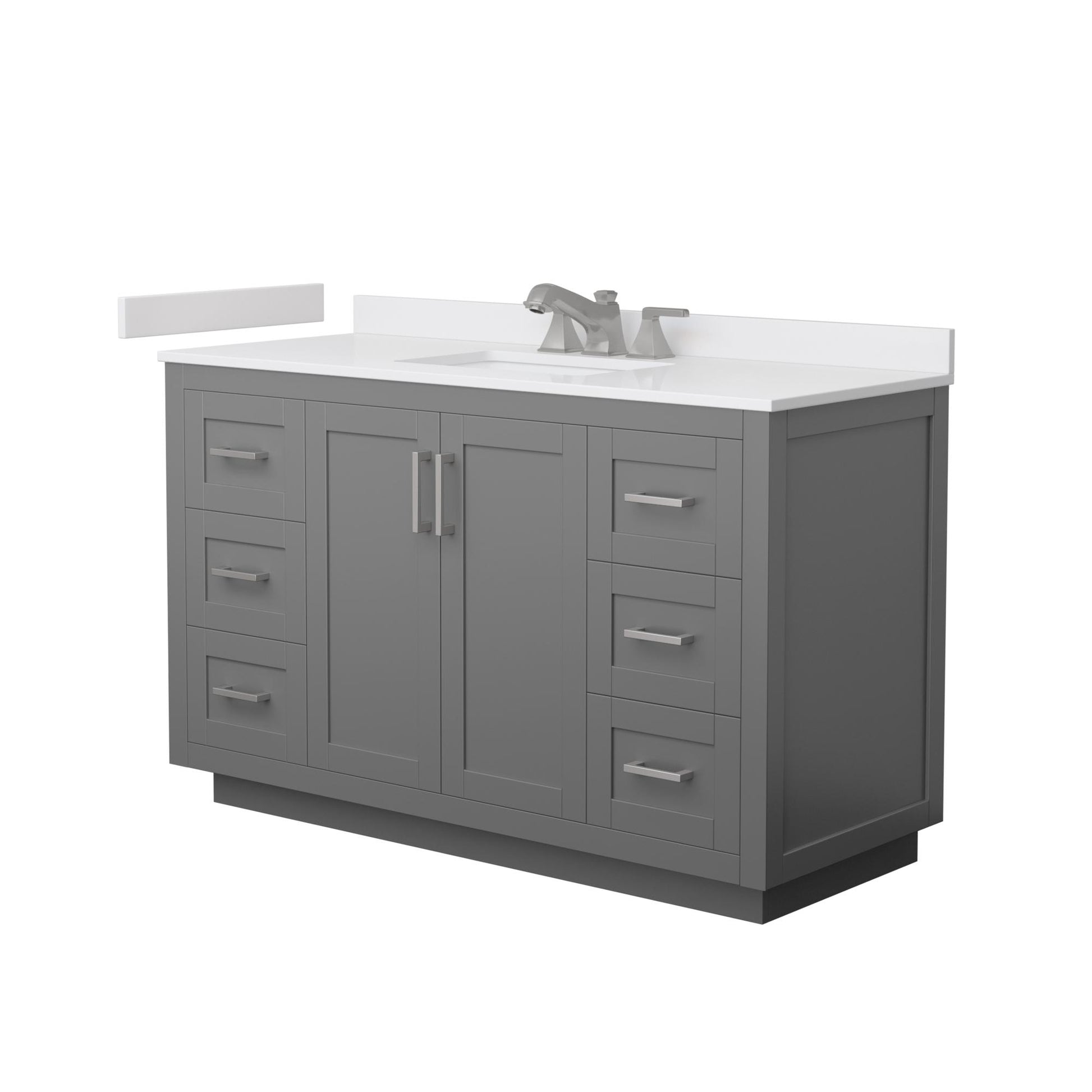 Wyndham Collection Miranda 54" Single Bathroom Vanity in Dark Gray, White Cultured Marble Countertop, Undermount Square Sink (3-Hole), Brushed Nickel Trim