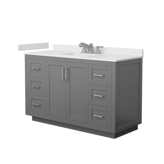 Wyndham Collection Miranda 54" Single Bathroom Vanity in Dark Gray, White Cultured Marble Countertop, Undermount Square Sink (3-Hole), Brushed Nickel Trim