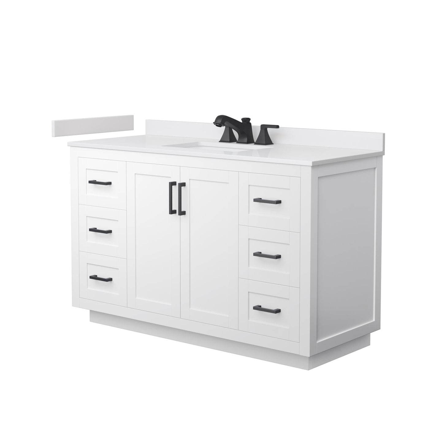 Wyndham Collection Miranda 54" Single Bathroom Vanity in White, White Cultured Marble Countertop, Undermount Square Sink (3-Hole), Matte Black Trim