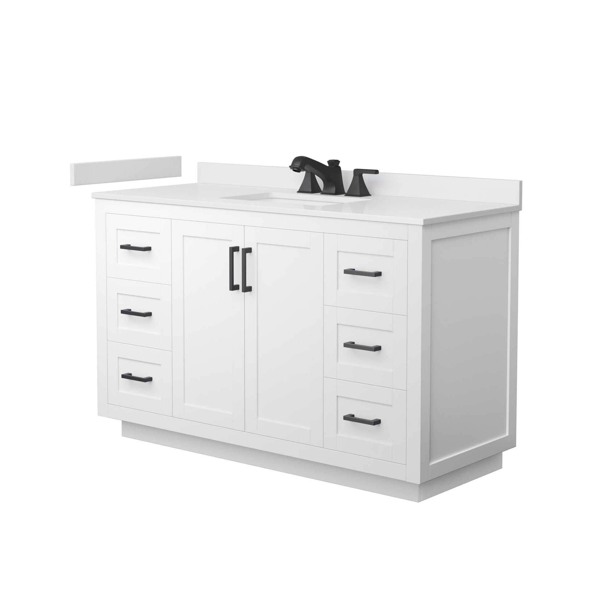 Wyndham Collection Miranda 54" Single Bathroom Vanity in White, White Cultured Marble Countertop, Undermount Square Sink (3-Hole), Matte Black Trim