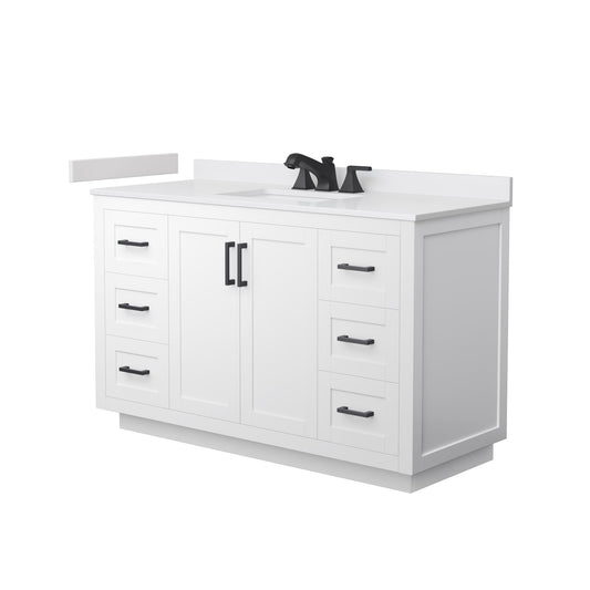 Wyndham Collection Miranda 54" Single Bathroom Vanity in White, White Cultured Marble Countertop, Undermount Square Sink (3-Hole), Matte Black Trim