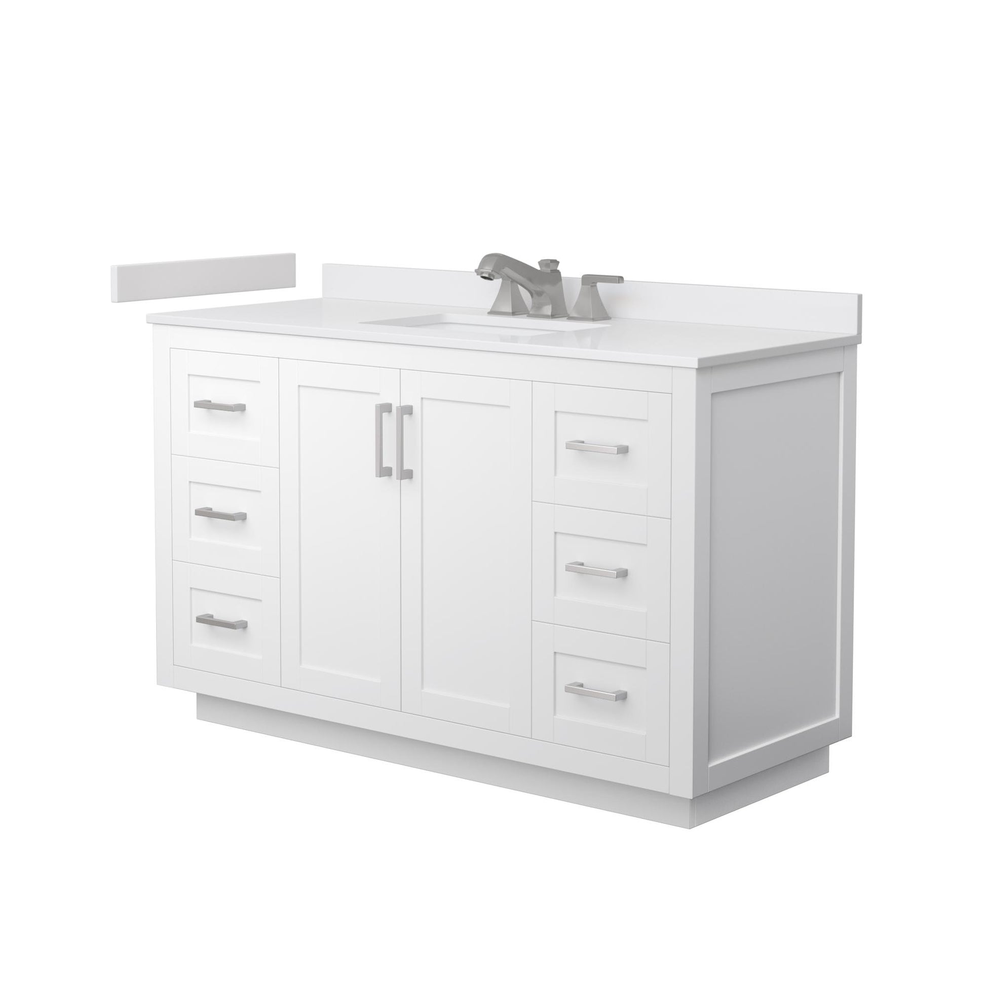 Wyndham Collection Miranda 54" Single Bathroom Vanity in White, White Cultured Marble Countertop, Undermount Square Sink (3-Hole), Brushed Nickel Trim