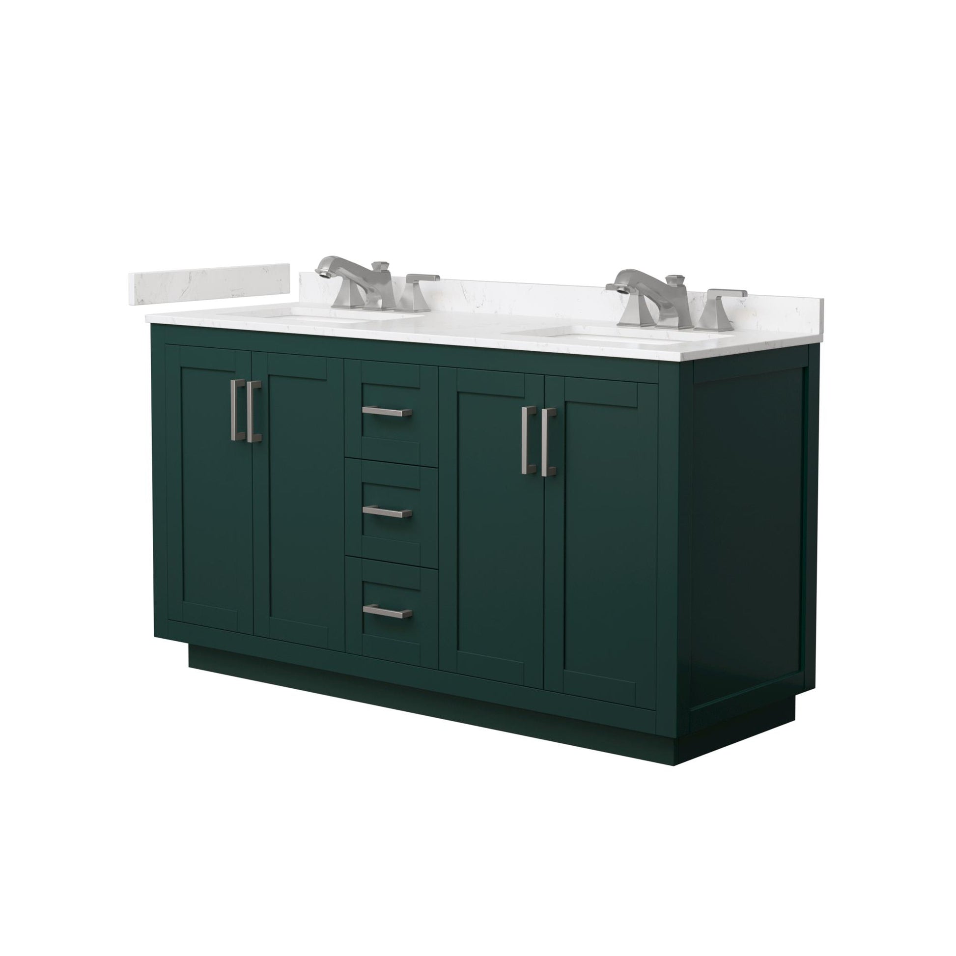 Wyndham Collection Miranda 60" Double Bathroom Vanity in Green, Carrara Cultured Marble Countertop, Undermount Square Sinks (3-Hole), Brushed Nickel Trim