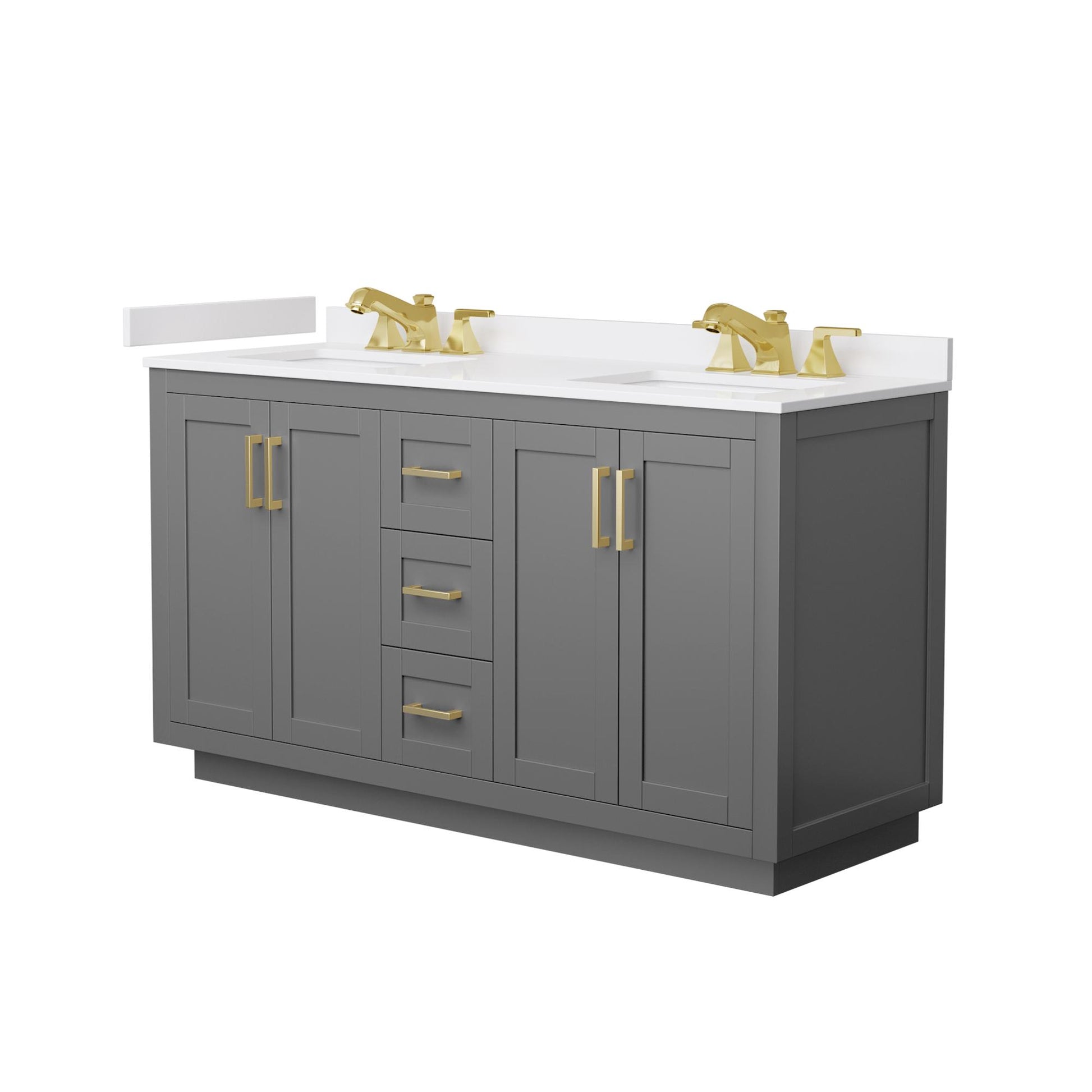 Wyndham Collection Miranda 60" Double Bathroom Vanity in Dark Gray, White Cultured Marble Countertop, Undermount Square Sinks (3-Hole), Brushed Gold Trim