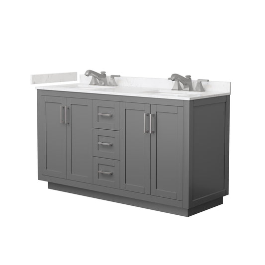 Wyndham Collection Miranda 60" Double Bathroom Vanity in Dark Gray, Carrara Cultured Marble Countertop, Undermount Square Sinks (3-Hole), Brushed Nickel Trim