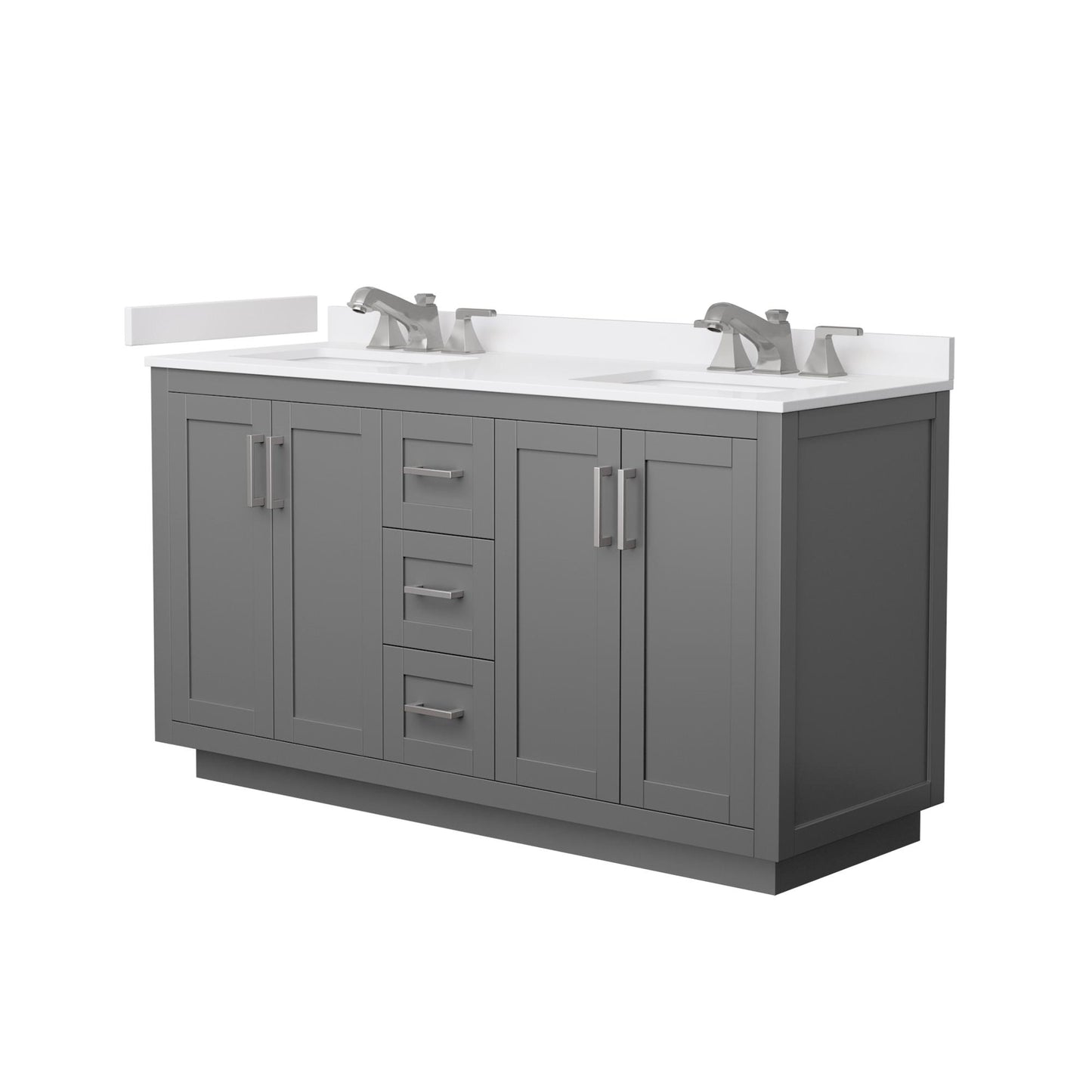 Wyndham Collection Miranda 60" Double Bathroom Vanity in Dark Gray, White Cultured Marble Countertop, Undermount Square Sinks (3-Hole), Brushed Nickel Trim