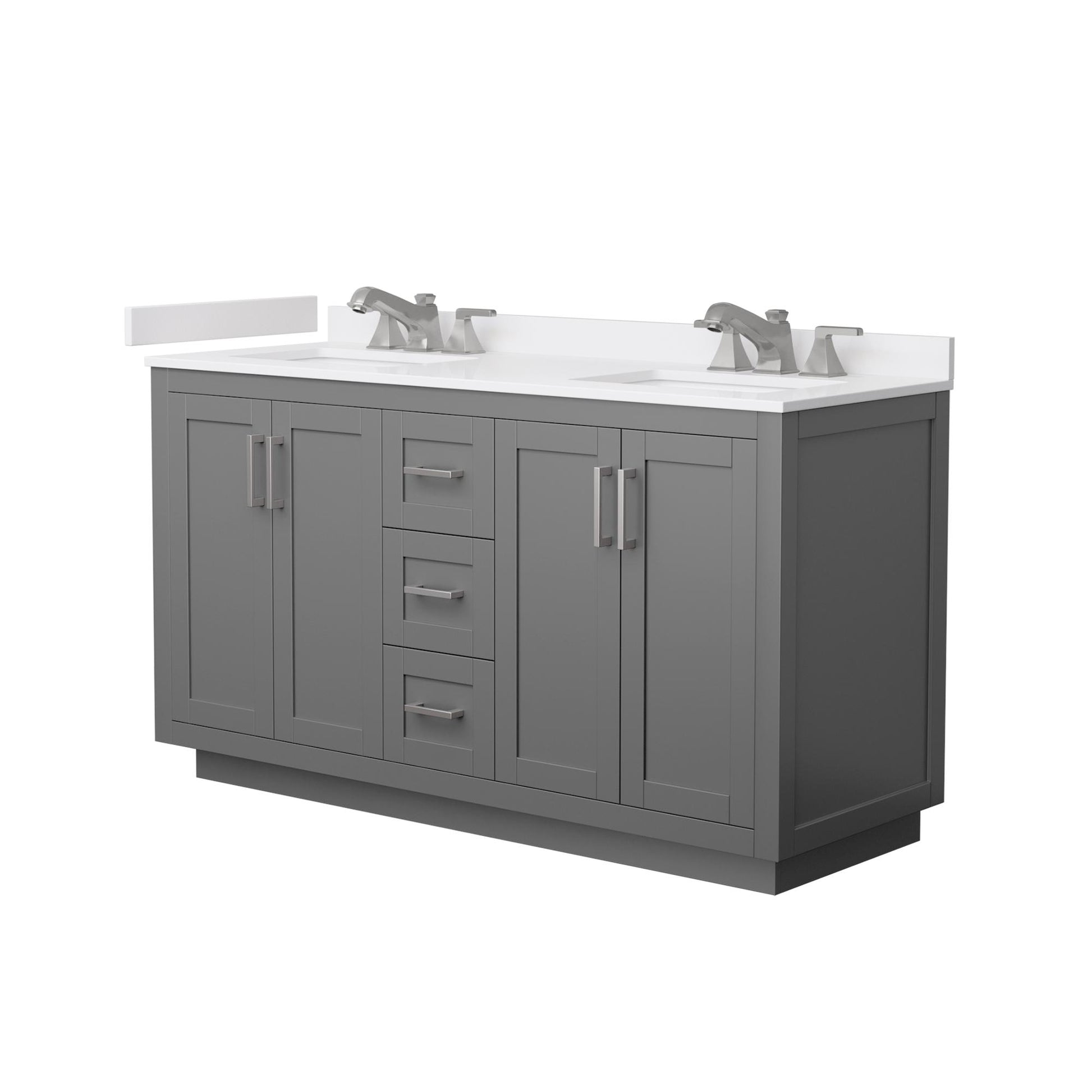 Wyndham Collection Miranda 60" Double Bathroom Vanity in Dark Gray, White Cultured Marble Countertop, Undermount Square Sinks (3-Hole), Brushed Nickel Trim