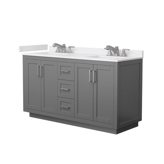 Wyndham Collection Miranda 60" Double Bathroom Vanity in Dark Gray, White Cultured Marble Countertop, Undermount Square Sinks (3-Hole), Brushed Nickel Trim